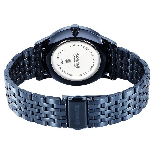 Sonata 77153QM01 | Sonata Wedding Quartz Analog Blue Dial Stainless Steel Strap Watch For Men