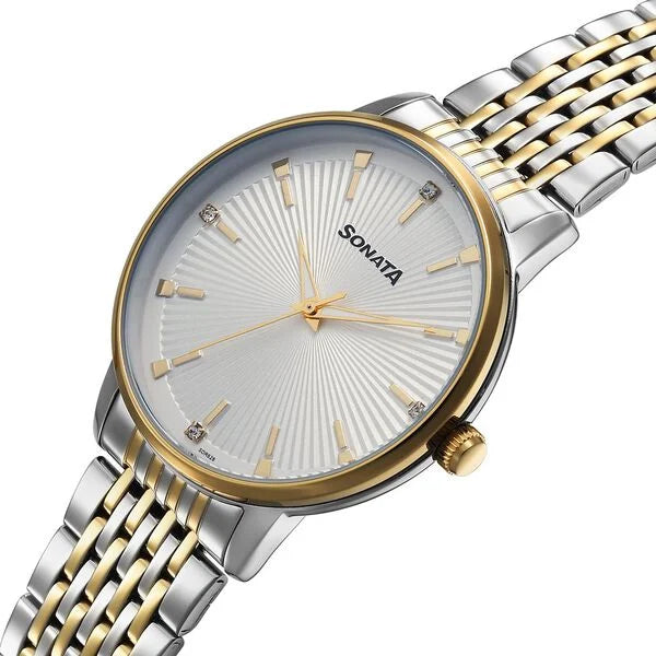 Sonata 77156BM01 | Sonata Eternia Quartz Analog White Dial Metal Strap Watch For Men