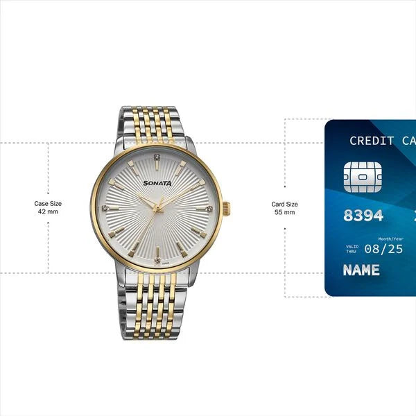 Sonata 77156BM01 | Sonata Eternia Quartz Analog White Dial Metal Strap Watch For Men