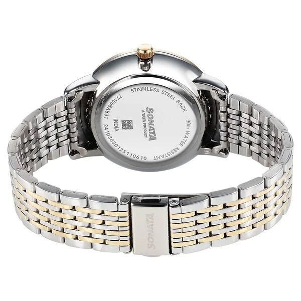 Sonata 77156BM02 | Sonata Eternia Quartz Analog Green Dial Metal Strap Watch For Men