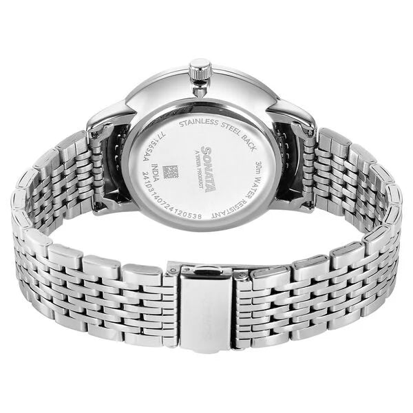 Sonata 77156SM01 | Sonata Wedding Quartz Analog Blue Dial Stainless Steel Strap Watch For Men