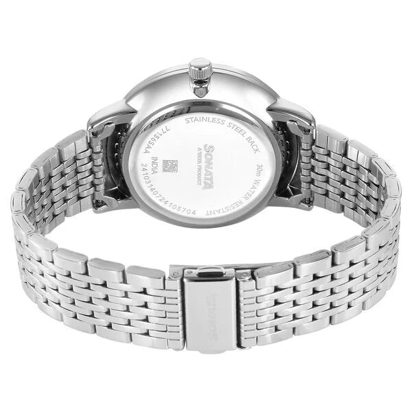 Sonata 77156SM02 | Sonata Wedding Quartz Analog Green Dial Stainless Steel Strap Watch For Men