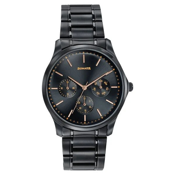 Sonata 77163NM02 | Sonata Men's Work Wear black Watch - Premium Multifunction design for everyday style