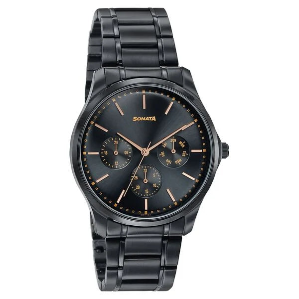 Sonata 77163NM02 | Sonata Men's Work Wear black Watch - Premium Multifunction design for everyday style