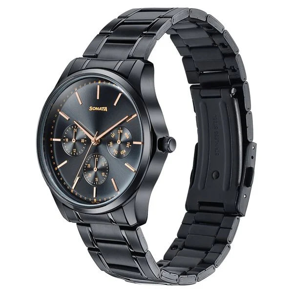 Sonata 77163NM02 | Sonata Men's Work Wear black Watch - Premium Multifunction design for everyday style