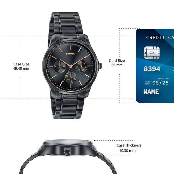 Sonata 77163NM02 | Sonata Men's Work Wear black Watch - Premium Multifunction design for everyday style