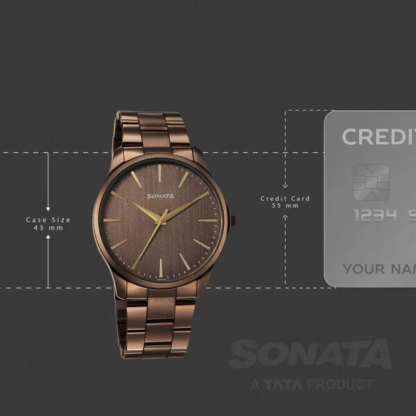 Sonata 77163QM01 | Sonata Traditional Essentials Quartz Analog Brown Dial Brown Metal Strap Watch For Men