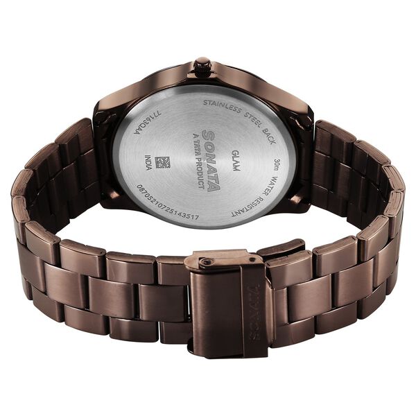 Sonata 77163QM01 | Sonata Traditional Essentials Quartz Analog Brown Dial Brown Metal Strap Watch For Men