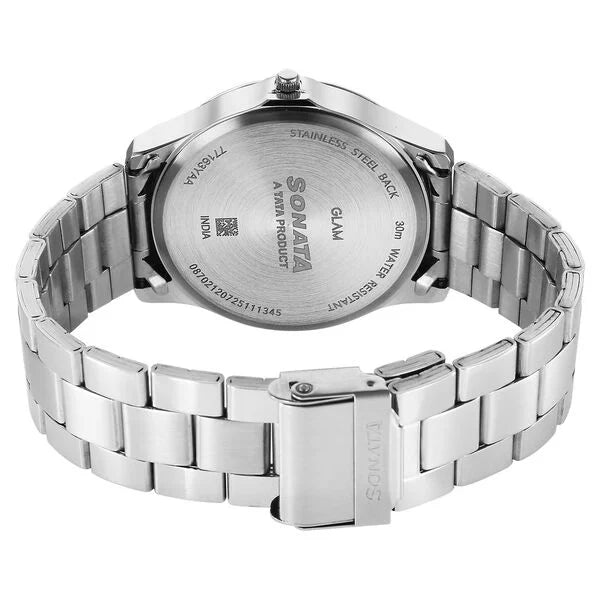 Sonata 77163SM02 | Sonata Traditional Essentials Quartz Analog Silver Dial Silver Metal Strap Watch For Men
