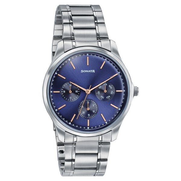 Sonata 77163SM05 | Sonata Men's Work Wear Navy dial Watch - Premium Multifunction design for everyday style