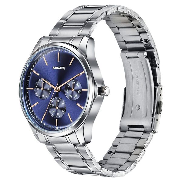 Sonata 77163SM05 | Sonata Men's Work Wear Navy dial Watch - Premium Multifunction design for everyday style