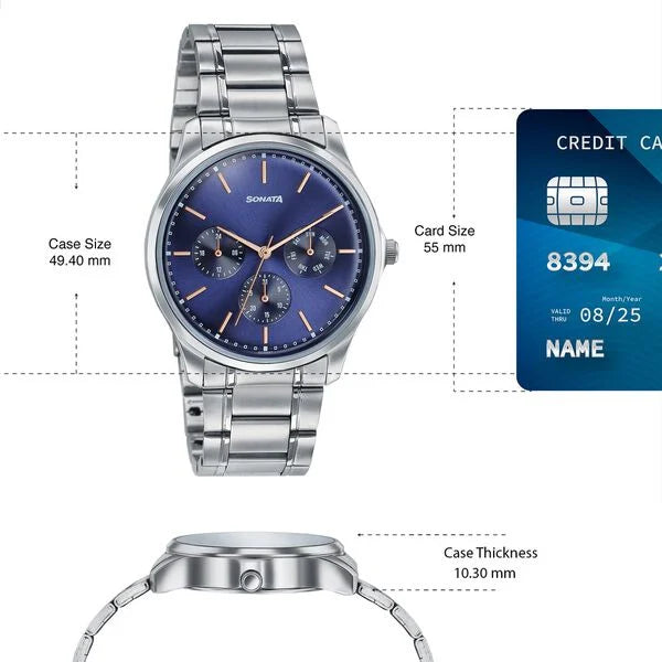 Sonata 77163SM05 | Sonata Men's Work Wear Navy dial Watch - Premium Multifunction design for everyday style
