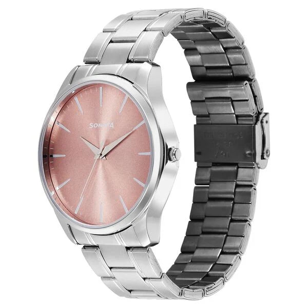 Sonata 77163SM08 | Sonata Ease Watches For Men With Metal Strap And Rose Dial