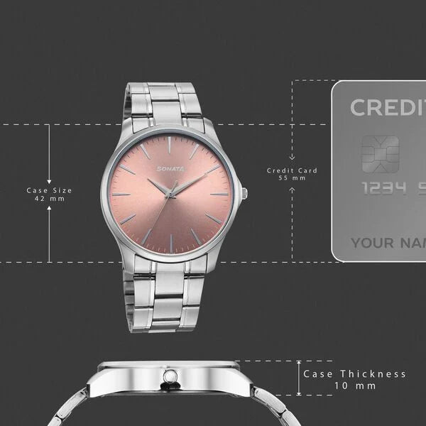 Sonata 77163SM08 | Sonata Ease Watches For Men With Metal Strap And Rose Dial