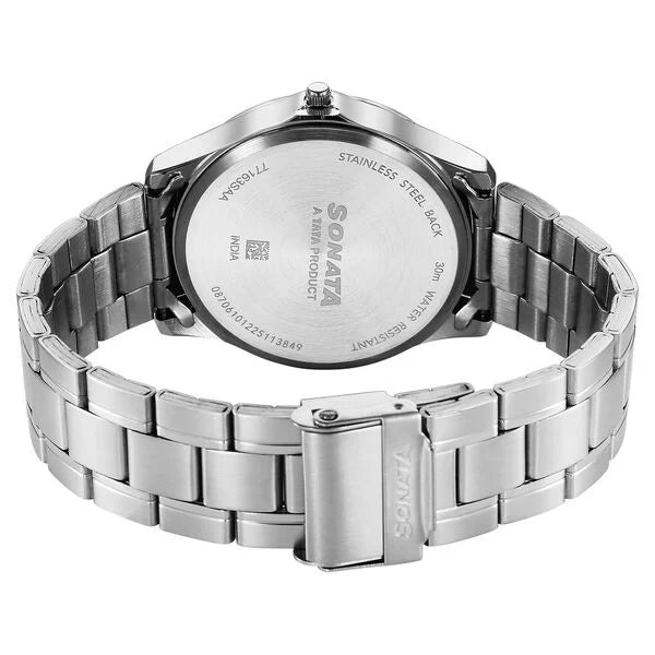Sonata 77163SM10 | Sonata Ease Watches For Men With Metal Strap And Green Dial
