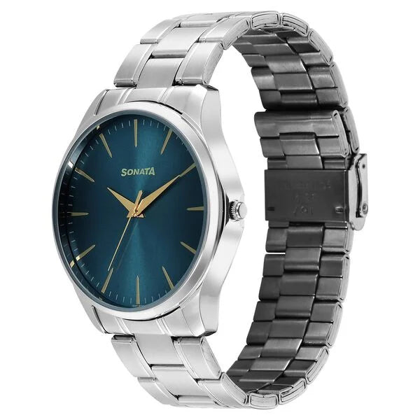 Sonata 77163SM11 | Sonata Ease Watches For Men With Metal Strap And Dark Blue Dial