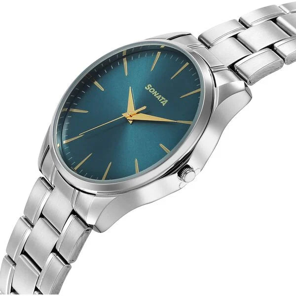 Sonata 77163SM11 | Sonata Ease Watches For Men With Metal Strap And Dark Blue Dial