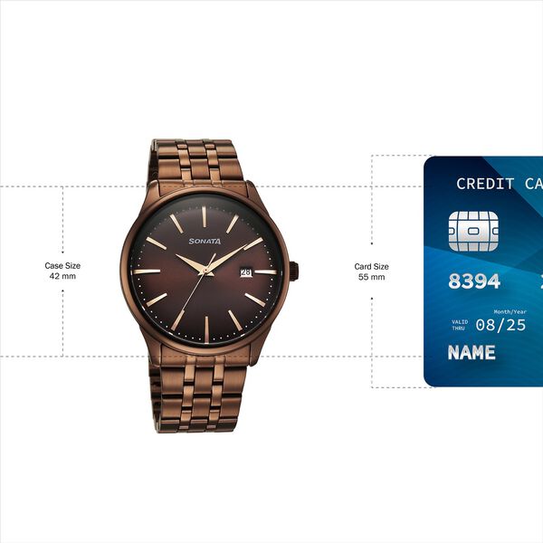 Sonata 77166QM01 | Sonata Eternia Quartz Analog with Date Brown Dial Metal Strap Watch For Men