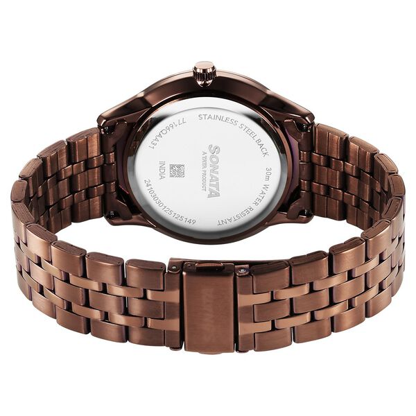Sonata 77166QM01 | Sonata Eternia Quartz Analog with Date Brown Dial Metal Strap Watch For Men