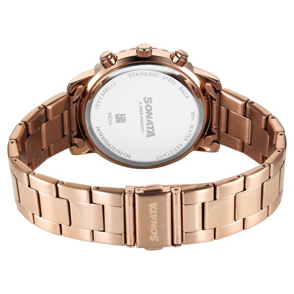 Sonata 77188KM02 | Sonata Chronos Quartz Analog with Date Brown Dial Rose Gold Colour Stainless Steel Strap Watch For Men