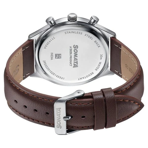 Sonata 77192KL01 | Sonata Festive Quartz Multifunction Blue Dial Brown Leather Strap Watch For Men
