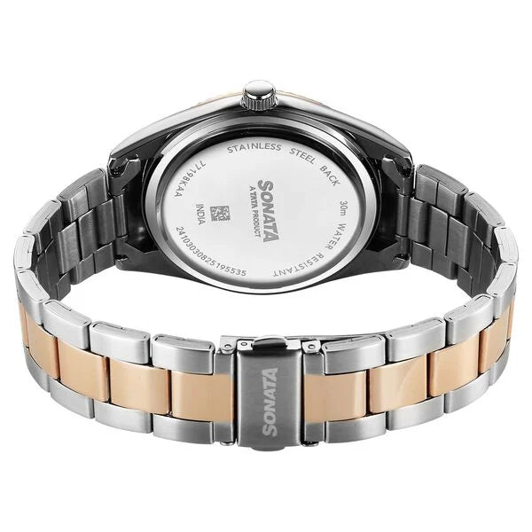 Sonata 77198KM01 | Sonata Festive Quartz Analog with Date Green Dial Metal Strap Watch For Men