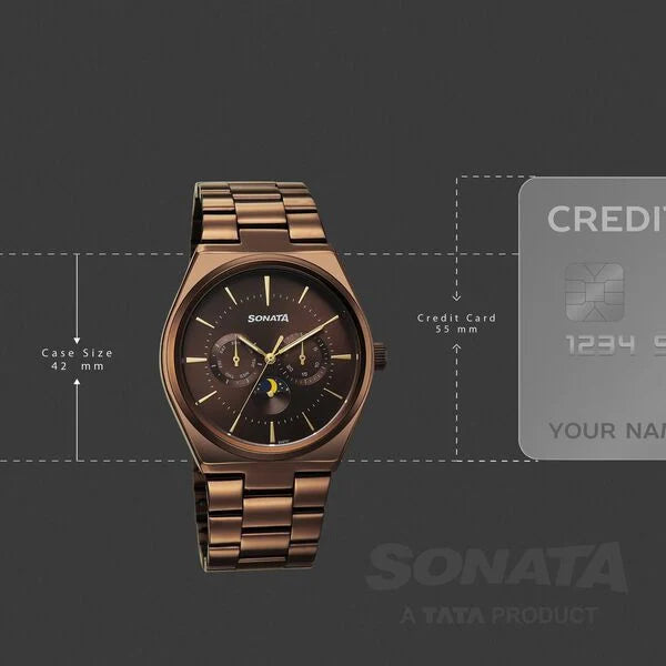 Sonata 77202QM01 | Sonata Festive Quartz Analog Brown Dial Metal Strap Watch For Men
