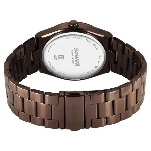 Sonata 77202QM01 | Sonata Festive Quartz Analog Brown Dial Metal Strap Watch For Men