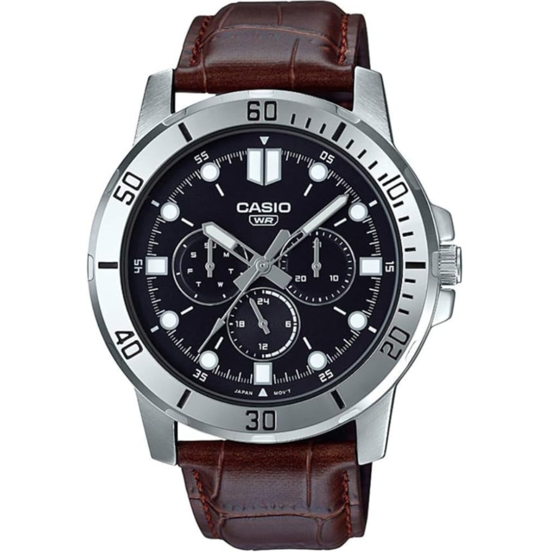 Casio MTP-VD300L-1EUDF A1751 | Enticer Men Quartz Black Dial Chronograph Leather Watch