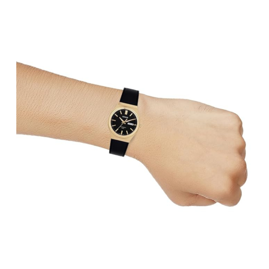 Casio MTP-E735GL-1AVDF A2420 | Enticer Men Quartz Black Dial Analog Leather Watch
