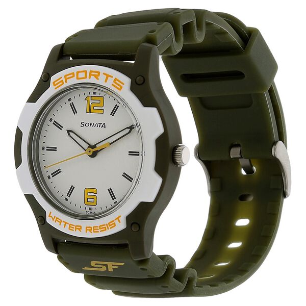 Sonata 7921PP15 | SF Quartz Analog White Dial Plastic Strap Watch for Men
