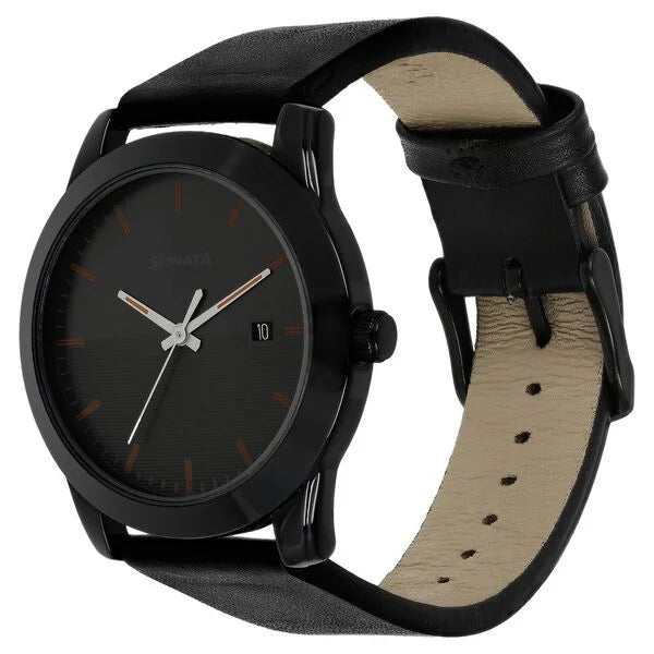 Sonata NP7924NL02 | Sonata Quartz Analog with Date Anthracite Dial Leather Strap Watch for Men