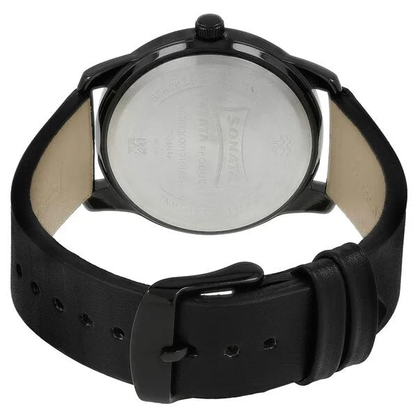 Sonata NP7924NL02 | Sonata Quartz Analog with Date Anthracite Dial Leather Strap Watch for Men