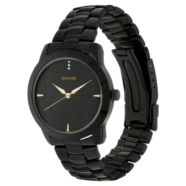 Sonata NS7924NM01 | Sonata Quartz Analog Black Dial Metal Strap Watch for Men
