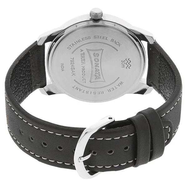 Sonata NK7924SL03 | Sonata Quartz Analog White Dial Leather Strap Watch for Men