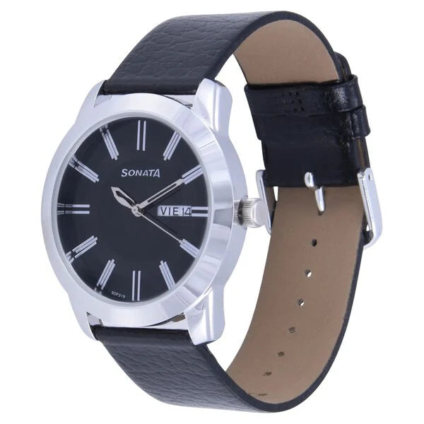 Sonata NP7924SL10 | Sonata Quartz Analog Black Dial Leather Strap Watch for Men