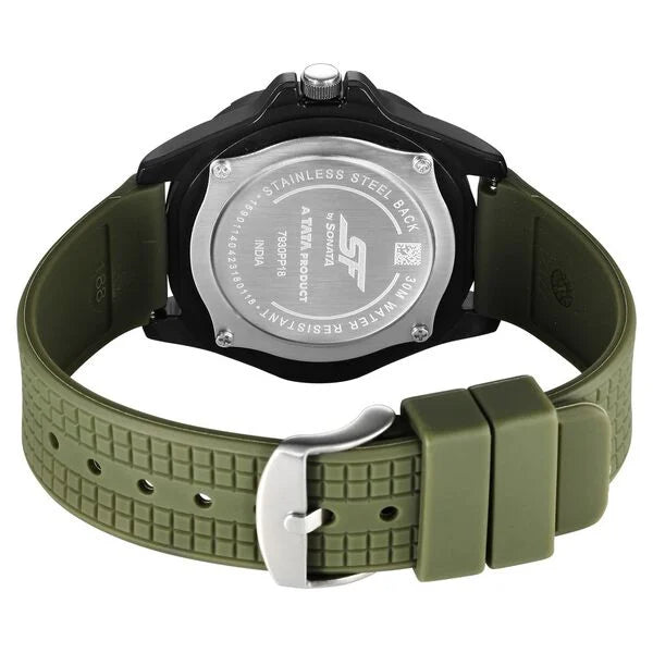 Sonata 7930PP18W | SF Sporty Green Dial Polyurethane Strap Watch for Men