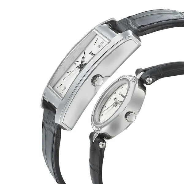 Sonata Pair 79538118SL01 | Sonata Quartz Analog White Dial Leather Strap Watch for Couple