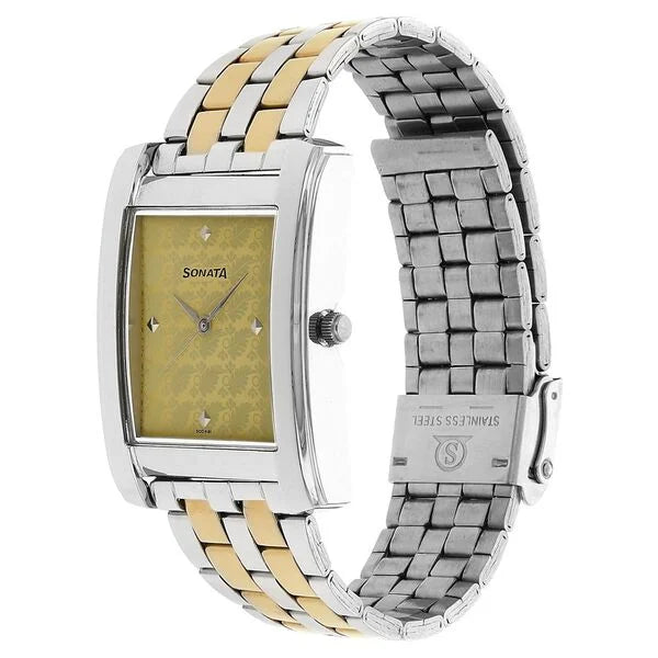Sonata 7953BM01 | Sonata Quartz Analog Champagne Dial Stainless Steel Strap Watch for Men