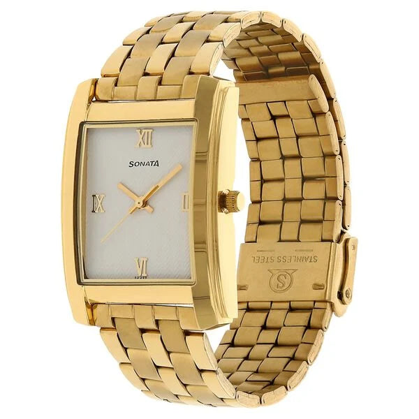 Sonata NP7953YM01 | Sonata Quartz Analog White Dial Stainless Steel Strap Watch for Men