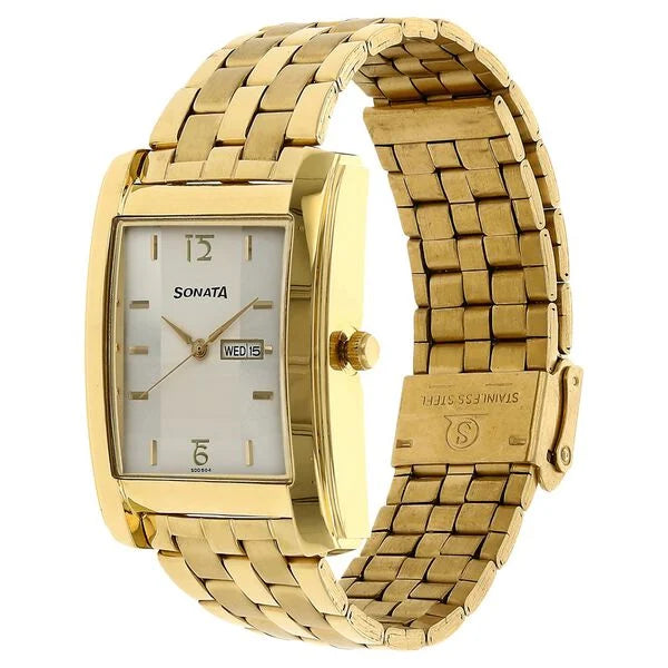 Sonata NP7953YM03 | Sonata Quartz Analog with Day and Date Silver Dial Stainless Steel Strap Watch for Men
