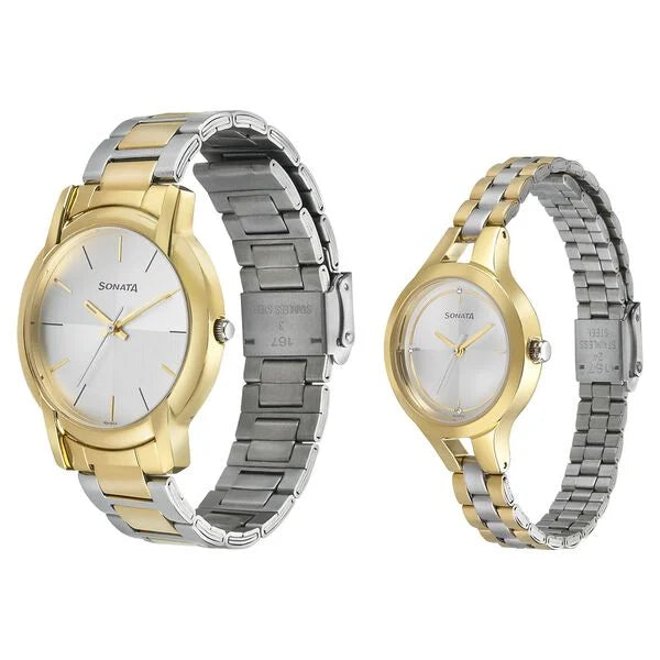 Sonata 79548151BM01 | Sonata Quartz Analog Silver Dial Stainless Steel Strap Watch for Couple