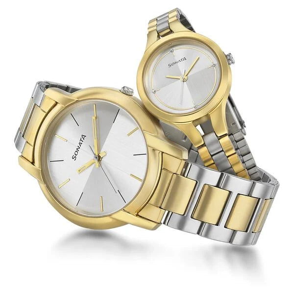 Sonata 79548151BM01 | Sonata Quartz Analog Silver Dial Stainless Steel Strap Watch for Couple