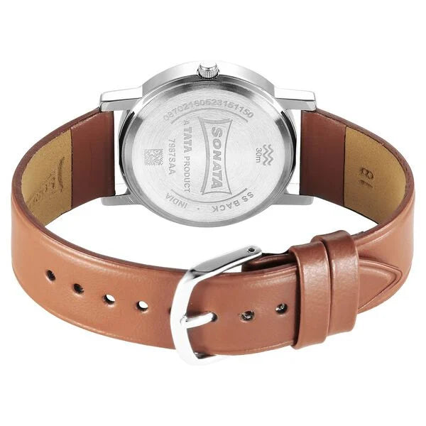 Sonata 7987SL04 | Sonata Classic Quartz Analog Green Dial Brown Leather Strap Watch for Men