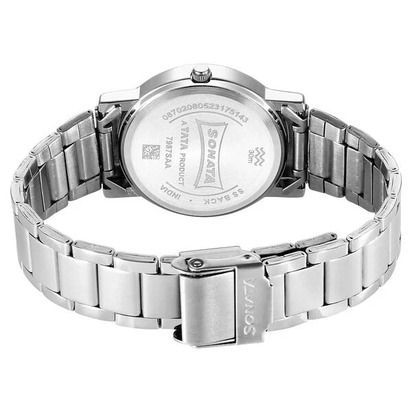 Sonata 7987SM10 | Sonata Classic Quartz Analog Green Dial Silver Stainless Steel Strap Watch for Men - 33 mm Case Size - Small Dial
