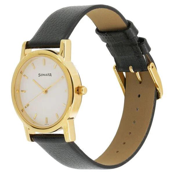 Sonata NP7987YL02W | Sonata Quartz Analog White Dial Leather Strap Watch for Men