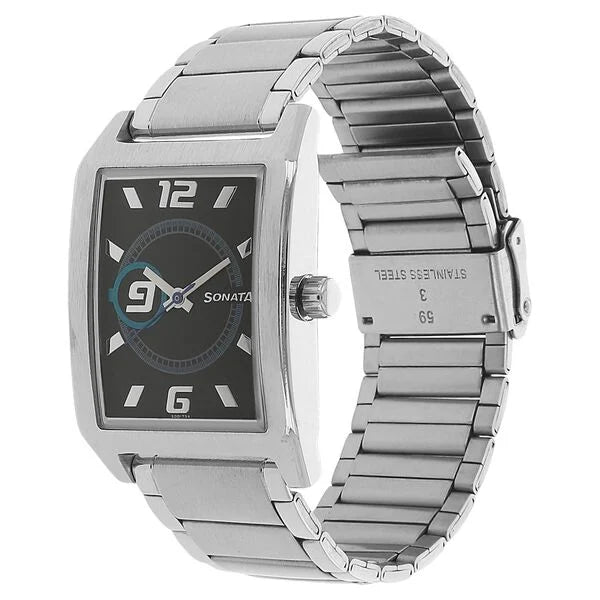 Sonata NK7999SM01 | Sonata Quartz Analog Black Dial Stainless Steel Strap Watch for Men
