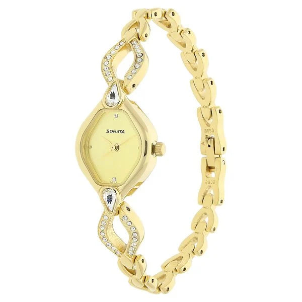 Sonata NS8063YM04 | Sonata Quartz Analog Champagne Dial Metal Strap Watch for Women
