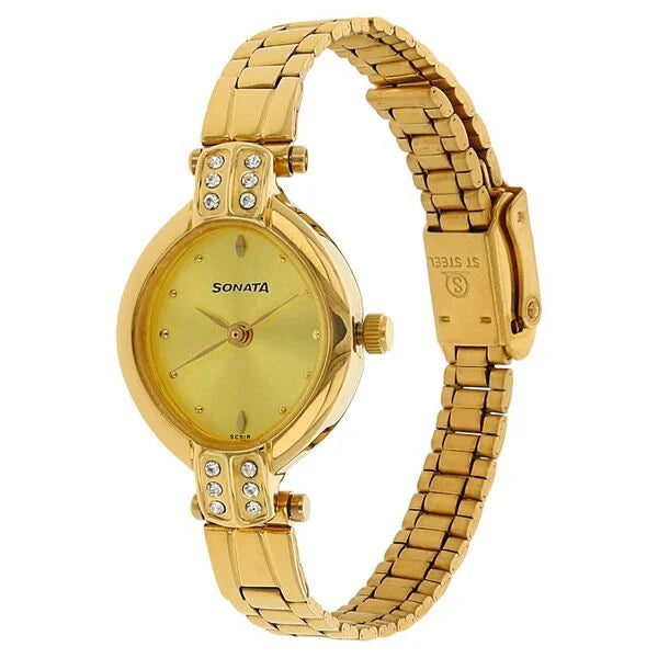 Sonata NS8064YM01 | Sonata Quartz Analog Champagne Dial Stainless Steel Strap Watch for Women