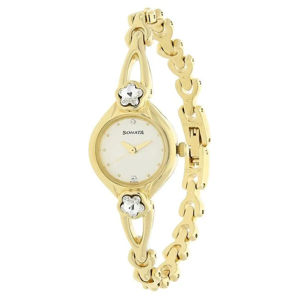 Sonata NP8065YM01 | Sonata Quartz Analog White Dial Metal Strap Watch for Women